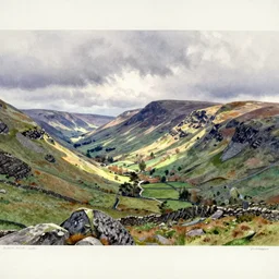 the high fells of the remote english lake district painted by william heaton cooper in watercolours and pencil.