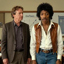 Twin Peaks movie artwork by Michael Whelan and Tomer Hanuka, Rendering of Jimi Hendrix, is the school teacher in Twin Peaks, from a scene from Twin Peaks, clean, full of detail, Matte painting, trending on artstation and unreal engine