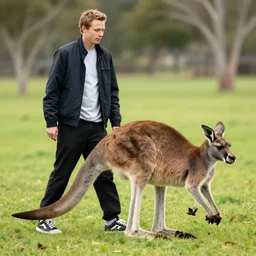 Pete Davidson walking a kangaroo, 4k, photorealistic,
