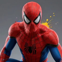 the ultimate Spider-Man paint splatter, incredibly athletic spiderman with chiseled jawline, award winning close-up photography trending on artstation by J. C. Leyendecker and Edmund Blair Leighton and Charlie Bowater octane render
