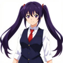 anime drawing of julianne stingray ( from va - 1 1 hall - a ), anime, long dark purple hair, twin pigtails, dark navy blue vest, white dress shirt, red tie, digital art, 8 k, 4 k, masterpiece, trending on artstation, art by christopher ortiz