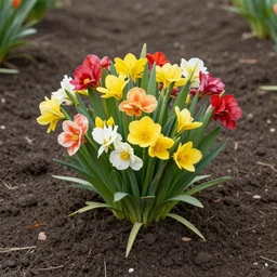 a bunch of flowers that are in the dirt, photograph