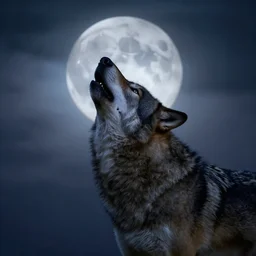 manwolf howling at the moon, moody lighting, light cloud, atmospheric