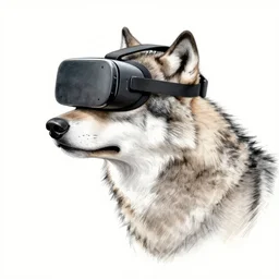 sketch sideview of a wolf wearing a vr headset on his head