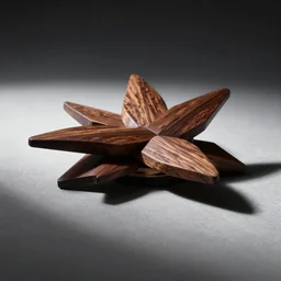 lens aperture blades made of walnut wood. minimal. dramatic lighting.