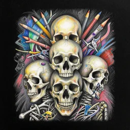 a blend of death and life, color pencil drawing, maximalist, black background