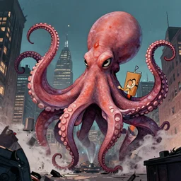 ted cruz as a hideous octopus monster, destroys a city, greg rutkowski