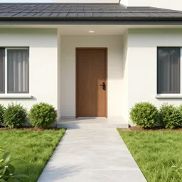 in front of a house with a path leading to the door, from a serria point and click 2 d graphic adventure game, made in 1 9 8 6, art by kings quest iii
