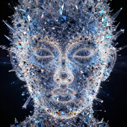 fractal - patterned face made of crystal, kodachromatic, dynamic lighting, 8 k
