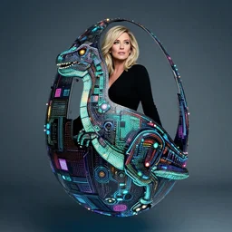 annie liebowitz portrait of a hovering tron dinosaur egg made up of glowing electric plates and patterns. cinestill