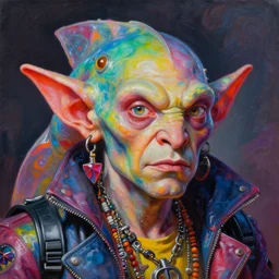 marty feldman as an apocalyptic scifi goblinish iridescent mudskipper biker character, psychedelic vibrant colors, futuristic punk rock fashion, oil painting by michael whelan art, richard corben, perfect face, sharp focus, detailed eyes, realistic, 8 k