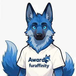 an anthro anthropomorphic furry fursona hybrid of a blue german shepherd and a blue fox, with blue fur and blue eyes in a tee shirt, award winning digital art, trending on furaffinity, artstation, pixiv