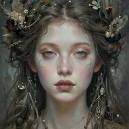 portrait of beautiful nature goddess unusual beauty, esoteric, muted colors, head in focus, fantasy art, nature aesthetics, intricate, elegant, highly detailed hyperrealistic painting, artstation, concept art, painterly, sharp focus, illustration, art by emilia elfe
