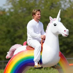 brad pitt in unicorn costume, on a rainbow, high - resolution