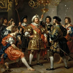 royal party oil painting by jan matejko, 1 9 th century, art, oil on canvas, wet - on - wet technique, baroque, realistic, intricate detail, dynamic lighting, expressive emotions, intricate textures, illusionistic detail,