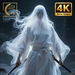magic ghostly samurai, highly detailed, 4 k, hdr, smooth, sharp focus, high resolution, award - winning photo, illustrated by anne stokes, photorealistic