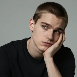 portrait of a handsome non binary criminal lost in thought, by bernhard gutmann, intense desire, high quality, high detail