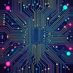 circuit board, colorful, geometric, synthwave, wallpaper
