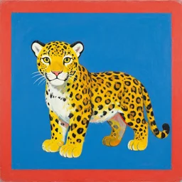 a beautiful painting lovely toy leopard, by kusama yayoi and andy warhol color screen printing