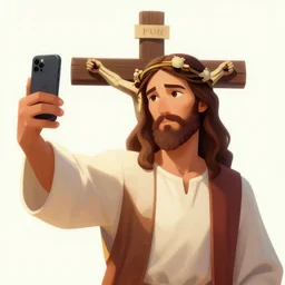 character portrait of Jesus Christ on the cross taking a selfie, digital art, trending on artstation, 4k