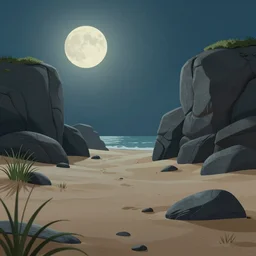 digital matte fantasy dreamy beachscape sand rocks beach grass moonlight, artstation, behance, 8 k by alex grey