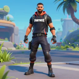Drake in Fortnite very detailed,  full body shot 8K quality super realistic