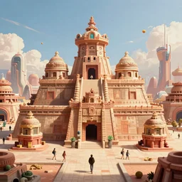 A beautiful view of a futuristic Aztec City, by Alejandro Burdisio and Markus Vogt and Federico Pelat