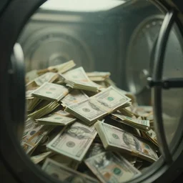 a film still of cash money piling up in a vault, shallow depth of field, cinematic, award winning cgi, vfx, film still cfg _ scale : 3 0. 0