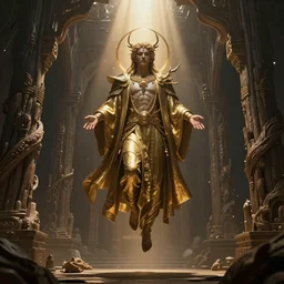 portrait of a god floating in the air, ancient wood environment, Cinematic lighting with glare, insanely detailed, trending on artstation, golden ratio, concept art by Agesandro de Rodas & Emil Melmoth