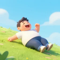 a really round man rolling down a hill screaming