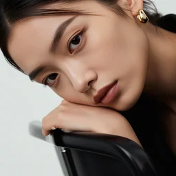 close up of face of female fashion model sitting on chair, official jil sander editorial