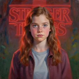 a portrait of Eleven from Stranger things by WLOP!!!!!, character , female-focus, painting!!,scene