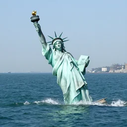 a statue of liberty sinking in the ocean