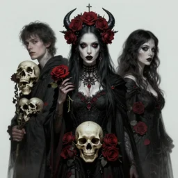 portrait voodoo priestess, skulls, roses : : by daniel f. gerhartz, kelly mckernan, artgerm, melanie delon : : character design, gothic, dark fantasy, hyperreal, concept art, imaginefx, weta, wlop, artstation