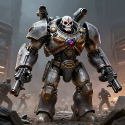 ultra realistic, photo realistic super mutant with mini guns 7 5 mm, massive over 1 5 feet tall, dual - wield mini - guns, ragnoraking, massacring the nypd octane rendering, unreal engine, digital art, 8 k resolution, mutant wears day of the dead mask, in style of beeple,
