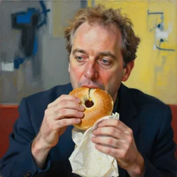 larry david eating a bagel. style of a basquiat painting. hyper - realistic, 8 k, hd