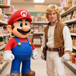 Mario and Luke Skywalker in a store