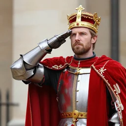 a royal knight saluting his king