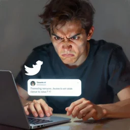 an angry looking person typing an angry message on twitter, style digital oil painting, concept art, smooh, sharp focus, 8 k, artstation