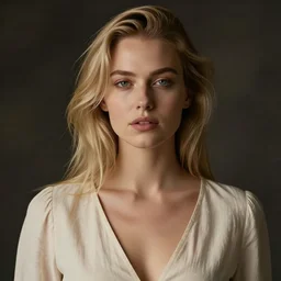 girl blonde hair low cut blouse portrait