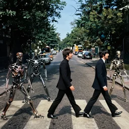 the beatles on abbey road, but as terminators, fantasy art