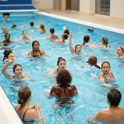 a crowd of people swimming in a pool of chocolate