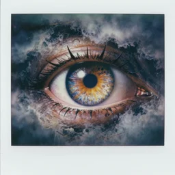8 0 s colour photograph artistic polaroid of highly detailed eye of sauron in stormy clouds, soft lighting insanely detailed concept art by luis royo, giger, beksinski, todd mcfarlane, lotr, soft lighting, particle fx renderer photorealistic