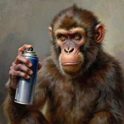 an angry baboon holding a spray can, detailed painting, epic lighting, by ilya repin, phil hale and kent williams