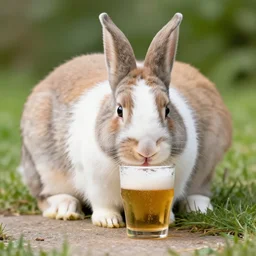a rabbit drinking beer
