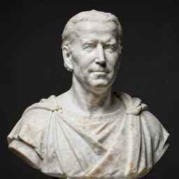marble bust of Joe Biden wearing a toga
