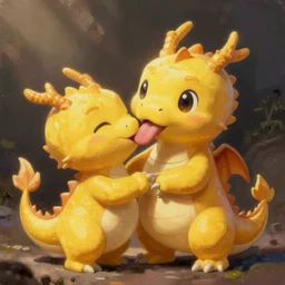 cute cartoony yellow dragon derg licking you, trending on furaffinity, adorable, realistic painting