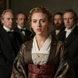 museum quality portrait of young scarlet johansson in japanese costume by jan van eyck, tom bagshaw, jean delville, william bouguereau, albrecht durer