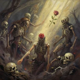 an epic fantastic realism comic book style painting of a dream we all share, where death knows no bounds, where life is a fading rose, and where we all are free, dynamic lighting