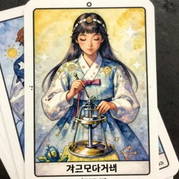 korean women's fashion machine witch tarot card, intricate watercolor solarpunk portrait by tim doyle